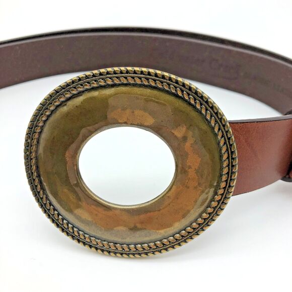 Coldwater Creek Slide Belt Womens Brown Size L/XL Leather Brass Western - Picture 2 of 7